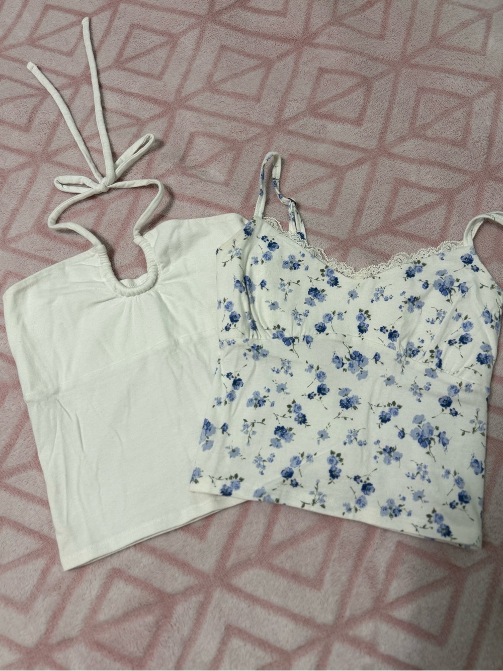 Hollister White Halter Top & Blue Floral Lace Cami Set - Women/teen Tops XS
